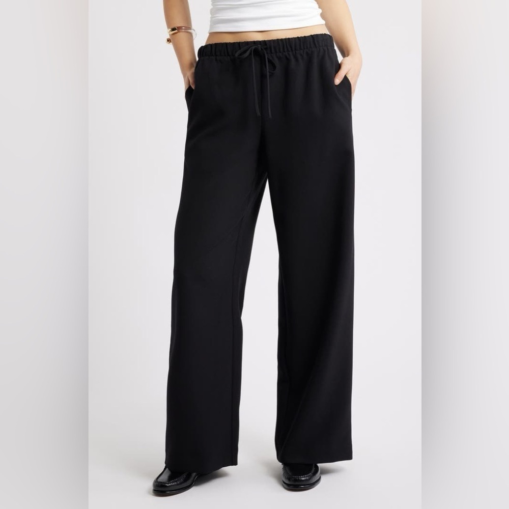 Open Edit Icon Pull On Wide Leg Satin like Pants - Picture 2 of 13